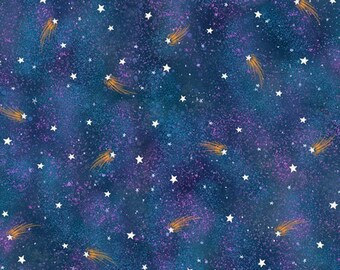 Night Sky Fabric, Shooting Stars, Timeless Treasures Arctic Nights C1143, Purple, Blue, Gold, Star Quilt Fabric by the Yard, 100% Cotton