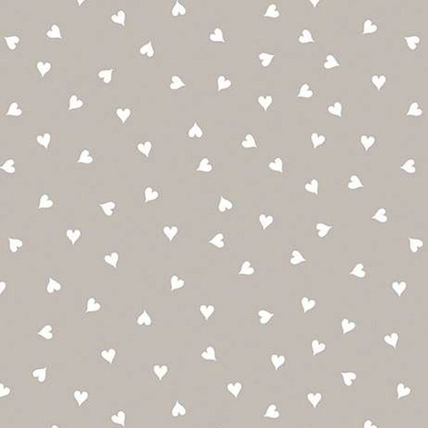 Taupe & White Hearts Fabric, Riley Blake Be Mine Valentine C12788, J Wecker Frisch, Valentine Quilt Fabric by the Yard, 100% Cotton