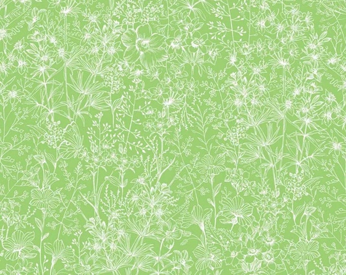 Lime Green Floral Fabric, Maywood Studio Meadow's Edge 10006G, Floral