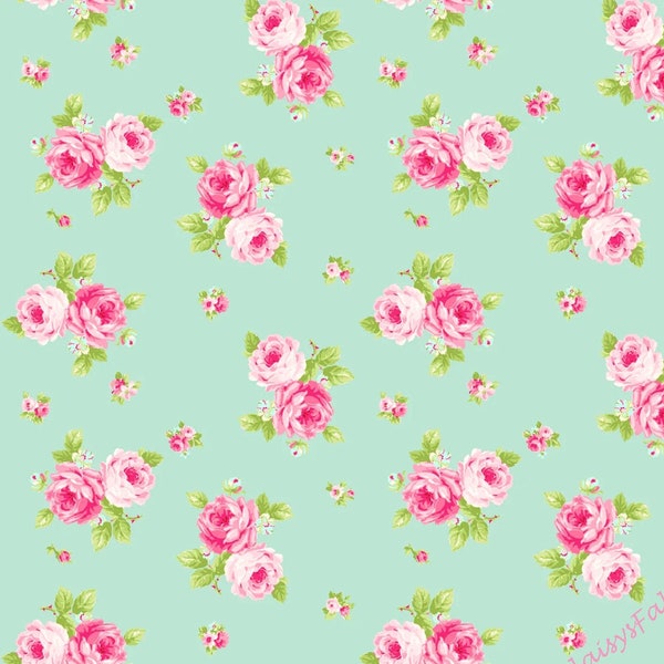 Pink Roses Fabric, Freckle & Lollie Maisies Garden, FLMGL-D58-B, Digital Print, Romantic Shabby Chic Quilt Fabric by the Yard, 100% Cotton