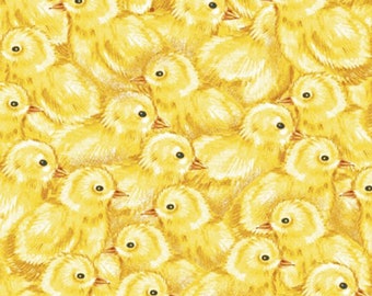 Cotton Baby Chicks on White Cute Barnyard Fowl Kids Cotton Fabric Print D674.32