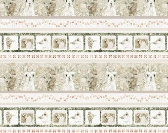 Farm Animals Fabric, Llama, Lamb, Sheep, Henry Glass You Are Loved 9813-23 Dawn Rosengren, Animal Quilt Fabric by the Yard, 100% Cotton