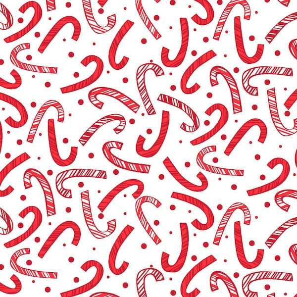 Red & White Candy Cane Fabric, Christmas Fabric, Maywood Studio All the Trimmings 9376 W, Christmas Quilt Fabric, 100% Cotton