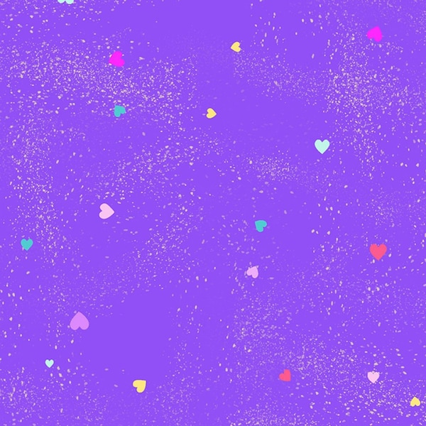 Small Hearts Fabric, Clothworks Unicorn Love Y3604-28 Diane Neukirch, Blue, Yellow, Pink, Purple Heart Quilt Fabric by the Yard, Cotton