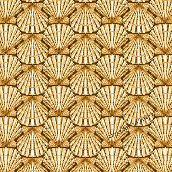 Gold Sea Shell Fabric, Benartex Kanvas Oceana C12535, Scallop Shells Fabric, Beach, Ocean, Nautical Quilt Fabric by the Yard, Cotton