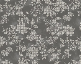 Gray Floral Fabric, Plaid Flowers, Michel Miller Life is Better on the Farm Fabric, CX9968, Floral Quilt Fabric by the Yard, 100% Cotton