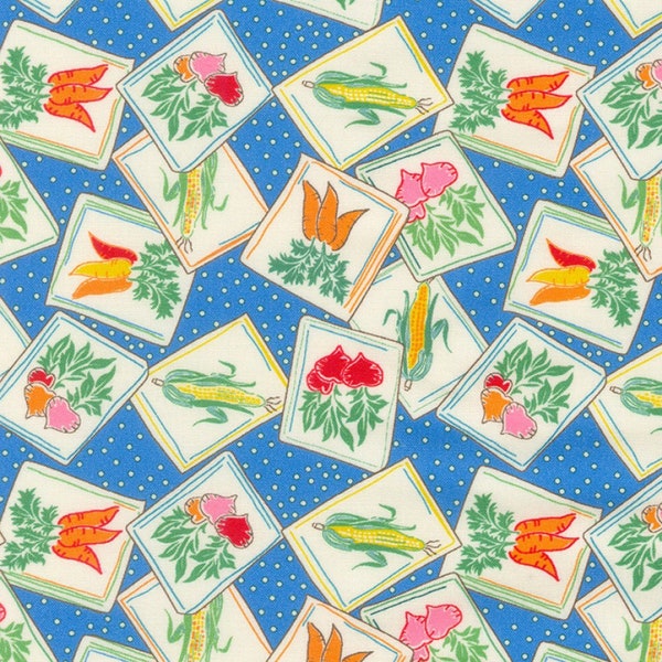 1930s Reproduction Fabric, Seed Packets Fabric, Robert Kaufman Sunnyside Farm 21035-4, Vegetables, 1930s Quilt Fabric by the Yard, Cotton