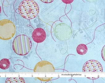 Light Blue Balloon Fabric, Clothworks Hullabaloo Y1391-32 Iron Orchid Designs, Birthday Balloons Quilt Fabric by the Yard, 100% Cotton