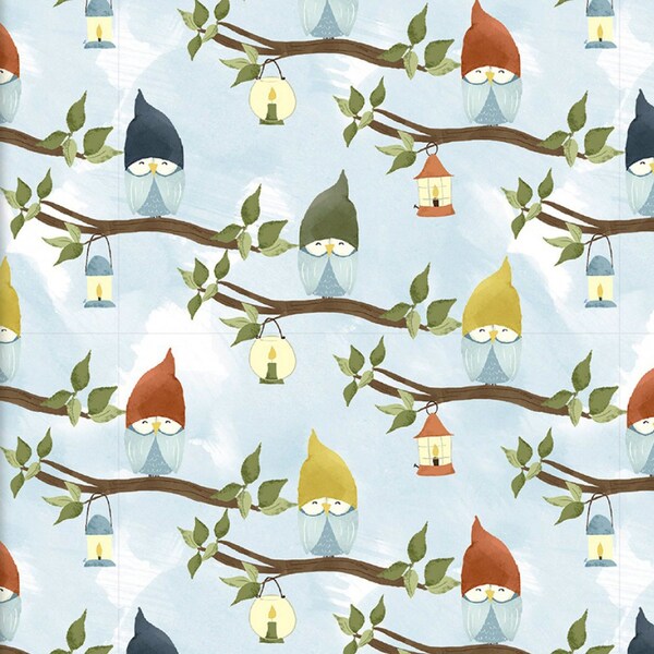 Small Owls Fabric, Owls on Branches, 3 Wishes You Light My Way Gnome 19452, Deane Beesley, Owl Quilt Fabric, 100% Cotton