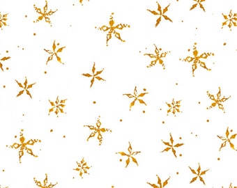 Stylized Gold Snowflakes Fabric, P & B Gnomes Home Tree Farm 4707W, Blender, Christmas Quilt Fabric by the Yard, 100% Cotton