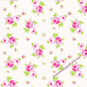Pink Roses Fabric, Freckle & Lollie - Maisies Garden FLMGL-D58-C, Digital Print, Cottage Chic Floral Quilt Fabric by the Yard, 100% Cotton