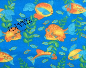 Tropical Fish Flannel Fabric, A E Nathan Comfy Prints 0983-77, Colorful Nautical Flannel Fabric by the Yard, 100% Cotton Flannel