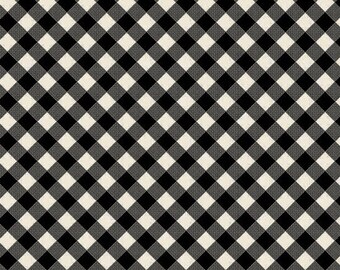 Light Cream &  Black Plaid Fabric, Riley Blake Joy In The Journey C10683, Lumberjack Diagonal Black Plaid Quilt Fabric by the Yard, Cotton