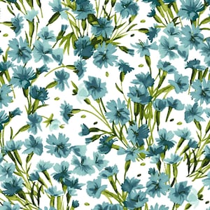 Aqua, Teal Blue Floral Fabric, Maywood Studio Bloom On 10075-Q, Blue Flowers Quilt Fabric by the Yard, 100% Cotton