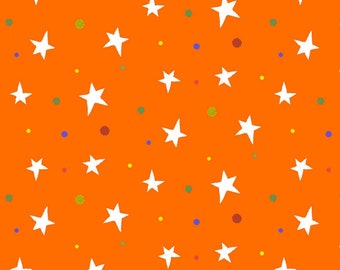 Orange Glow in the Dark Stars Quilt Fabric, Henry Glass Boo! 248G-33 Delphine Cubitt, Glow in the Dark Halloween Fabric by the Yard, Cotton