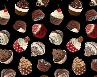 Chocolate Cupcakes Fabric, Timeless Treasures Chocolate Lover C1087 Gail Cadden, Dessert Fabric, Food Quilt Fabric, 100% Cotton