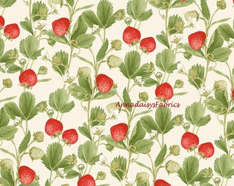 Strawberries Fabric, Vines on Cream, Henry Glass Strawberry Garden 500-86 Jane Shasky, Strawberry Quilt Fabric, 100% Cotton