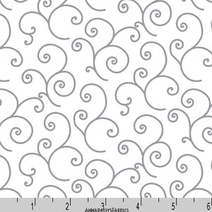 Gray & White Swirl Fabric, Maywood Studios KimberBell Basics 8243WK Scroll, Blender Fabric, Gray Swirl Quilt Fabric by the Yard, 100% Cotton