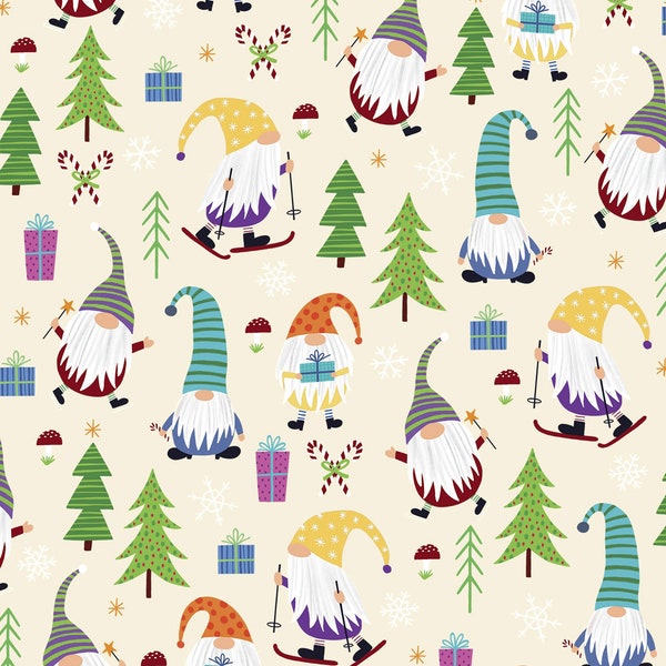 Small Christmas Gnomes Fabric, P & B Christmas Miniatures II 4727-MU, Colorful Gnomes Christmas Quilt Fabric by the Yard, 100% Cotton