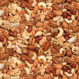 Realistic Nuts Fabric, Elizabeth's Studio 655, Mixed Nuts, Snack Fabric, Apron, Cooking, Kitchen, Food Quilt Fabric by the Yard, 100% Cotton