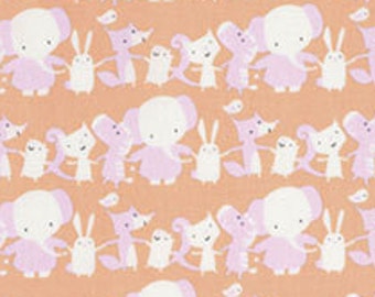 Coral Animals Baby Fabric, Free Spirit Play Date PWDW084, David Walker, Rabbit, Zebra, Elephant, Baby Quilt Fabric by the Yard, 100% Cotton