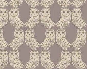 Owl Fabric, Lewis and Irene Fabric, Enchanted Forest LEI A189 1 Owls on Latte, Owl Quilt Fabric, Cotton