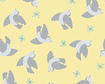 Gray and Yellow Bird Fabric, Lewis & Irene So Darling A290-2, Baby Quilt Fabric by the Yard, 100% Cotton