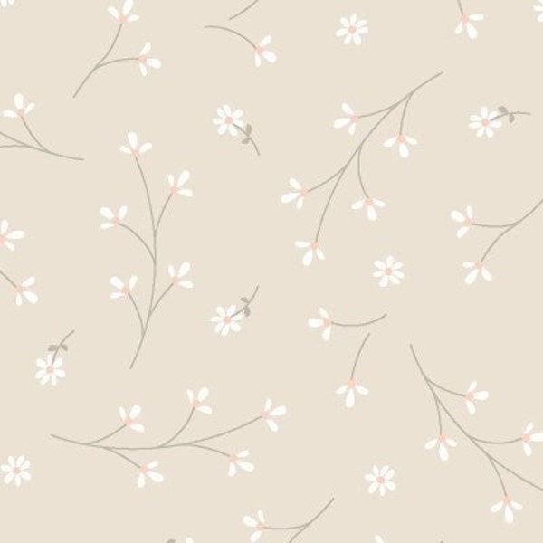 Small Print Beige Floral Fabric, Maywood Studio Pretty Petals 8260-E Pumice, Kimberbell, Ditsy Floral Quilt Fabric by the Yard, 100% Cotton