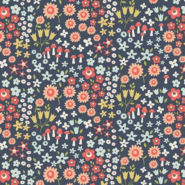 Blue Floral Fabric, Woodland Spring Fabric C4992 Woodland Petal Navy, Flower Fabric, Floral Quilt Fabric, Cotton