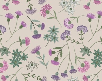 Purple Floral Fabric, Thistle Quilt Fabric, Lewis & Irene Fabric A239 1, Celtic Blessings, Purple Flowers Fabric, Thistle Fabric, Cotton