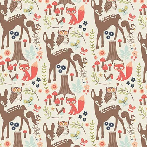 Woodland Animal Fabric, Riley Blake Woodland Spring C4990 Cream, Children, Baby Quilt Fabric, 100% Cotton