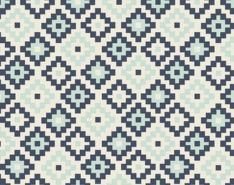 Navy & Aqua Geometric Fabric, Riley Blake Woodland Spring C4994, Southwest Aztec Quilt Fabric by the Yard, 100% Cotton