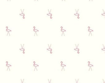 Small Light Pink Flamingos Fabric on Cream, Riley Blake Hush Hush, C11161 Pink Lady, Tiny Flamingos Quilt Fabric by the Yard, 100% Cotton