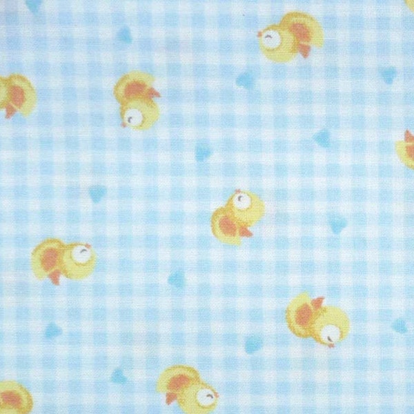 Blue Gingham Fabric, Red Rooster Sweet Dreams 24474, Blue Fabric, Baby Chick Fabric, Blue Baby Boy Quilt Fabric, 100% Cotton