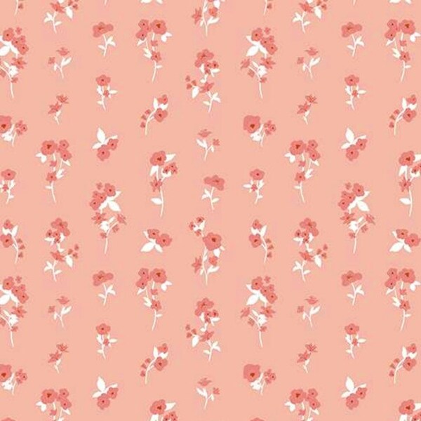 Peach & Coral Floral Fabric, Riley Blake Heartsong C11304, Peach Floral Quilt Fabric by the Yard, 100% Cotton, Gabrielle Neil Design