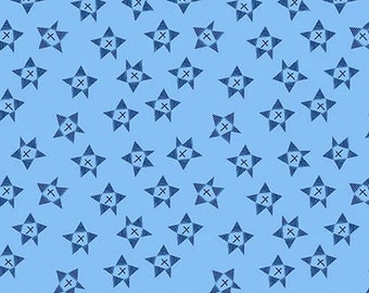 Blue Stars Fabric, Riley Blake Red White & Bang C11523, Wonky Stars Blender Fabric, Blue Quilt Fabric by the Yard, 100% Cotton