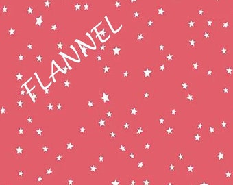 Pinkish Coral Star Flannel Fabric, Riley Blake, F11444 Dark Pink, Baby Girl Stars Flannel Quilt Fabric by the Yard, 100% Cotton Flannel
