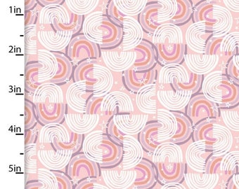 Rainbow Fabric, 3 Wishes Woodland Wander 20234 Rainbow Geo, Cream, Pink, Muted Purple, Orange, Rainbow Quilt Fabric by the Yard, 100% Cotton