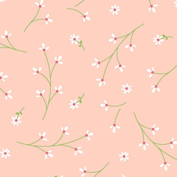 Small Print Peach Floral Fabric, Maywood Studio Pretty Petals 8260-C, Kimberbell, Ditsy Floral Quilt Fabric, 100% Cotton