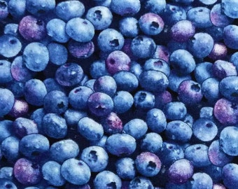 Realistic Blueberries Fabric, Elizabeths Studio 509, Fruit Fabric, Apron Fabric, Food Fabric, Cooking Quilt Fabric, 100% Cotton