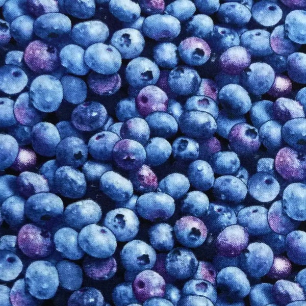 Realistic Blueberries Fabric, Elizabeths Studio 509, Fruit Fabric, Apron Fabric, Food Fabric, Cooking Quilt Fabric, 100% Cotton