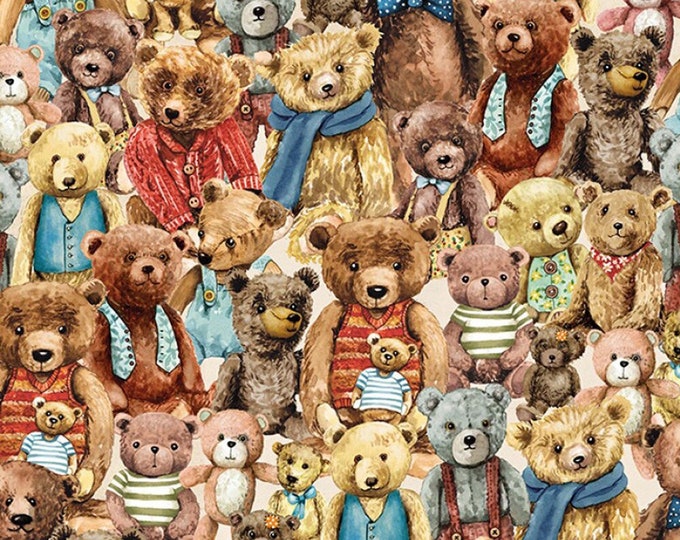 Teddy Bear Fabric, Antique Look, Michael Miller Much Loved Bear