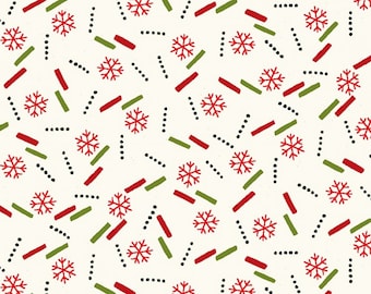 Tiny Red Snowflakes Fabric, Red & Green Sprinkles, Henry Glass Winter Joy 2858-33, Blender, Christmas Quilt Fabric by the Yard, 100% Cotton