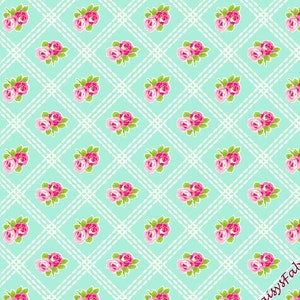 Pink Roses Fabric, Freckle & Lollie - Maisies Garden FLMGL-D59-B, Digital Print, Cottage Chic Floral Quilt Fabric by the Yard, Cotton