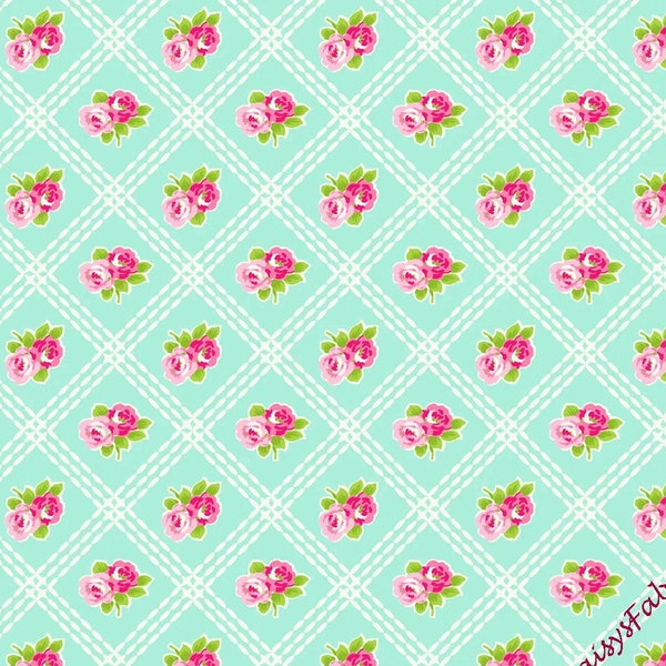 Pink Roses Fabric, Freckle & Lollie - Maisies Garden FLMGL-D59-B, Digital Print, Cottage Chic Floral Quilt Fabric by the Yard, Cotton
