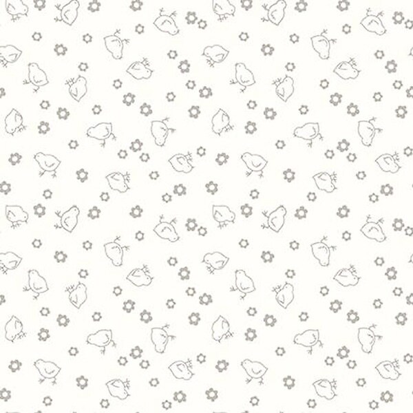 Small Gray Flowers & Chicks Fabric, Riley Blake Hush Hush 2, C12873 Lori Holt, 1930s Style Quilt Fabric by the Yard, 100% Cotton