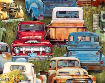 images Barn And Red Truck Fabric Panel red truck fabric etsy