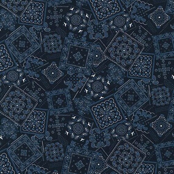 Navy Blue Bandana Fabric Robert Kaufman Sevenberry Bandana Etsy