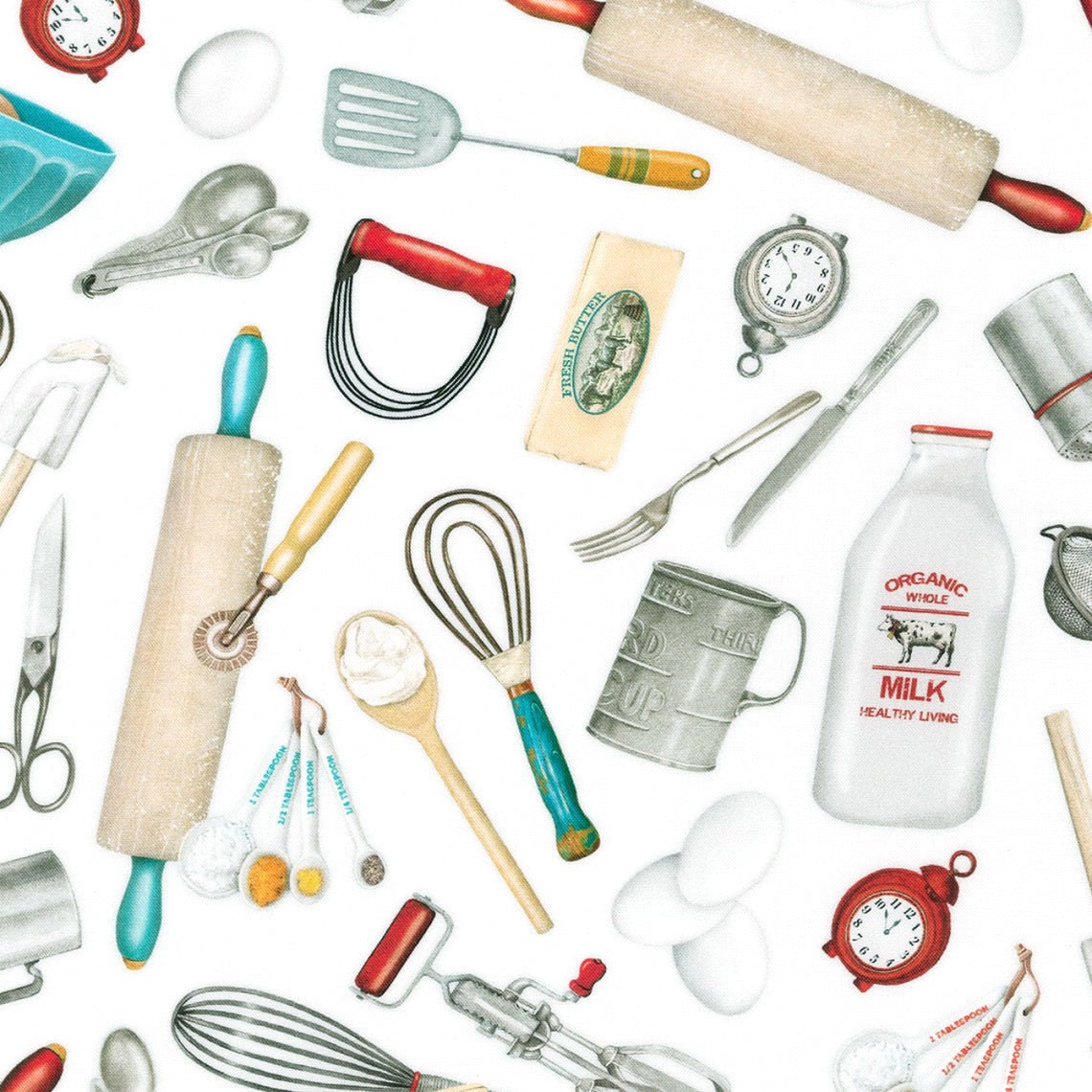 Retro Kitchen Utensils Fabric Robert Kaufman Kiss the Cook Etsy