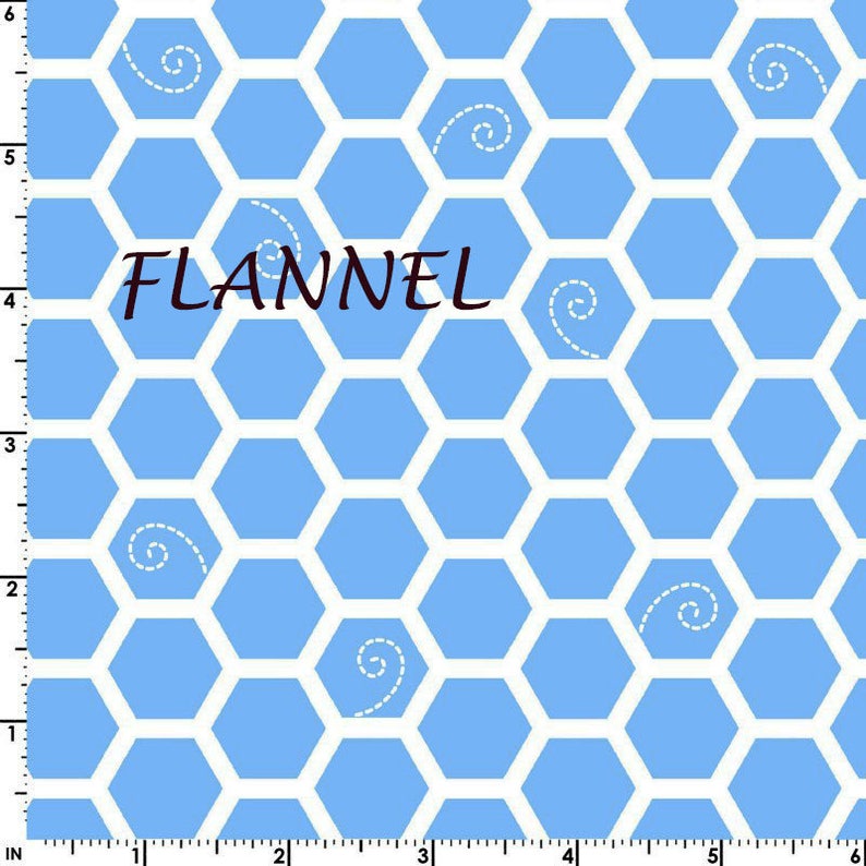 Blue Flannel Fabric, Little One Flannel Too, Maywood Studios MASF8226-B, Blue & White Hexagon Flannel, Boy Baby Quilt Flannel image 1